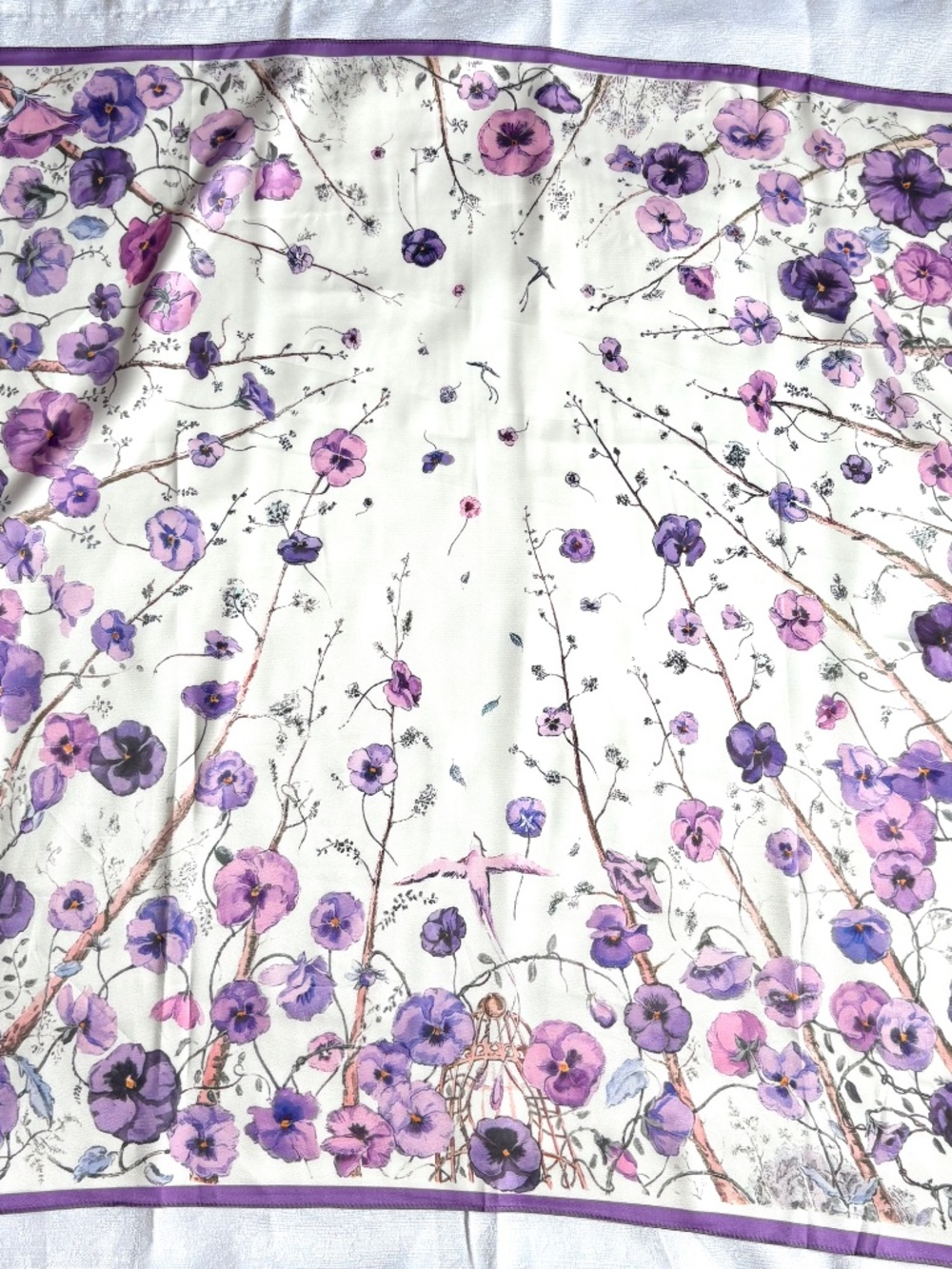 Scarf, White Purple Square Neck Summer Shawl, Headwrap, Bandana Accessories